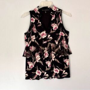 WHBM | Women’s Black Pink Floral Layered Keyhole Strappy Tank Top Blouse Size XS
